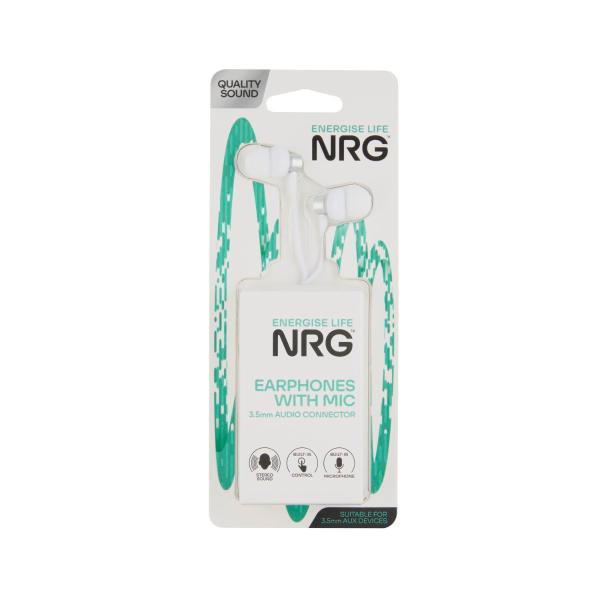 NRG WIRED EARPHONES WITH MIC 3.5MM AUDIO
