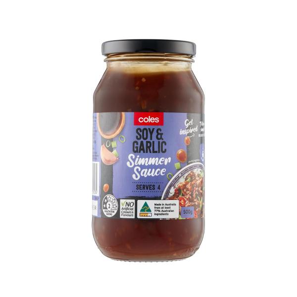 COLES SOY & GARLIC SIMMER SAUCE 500G