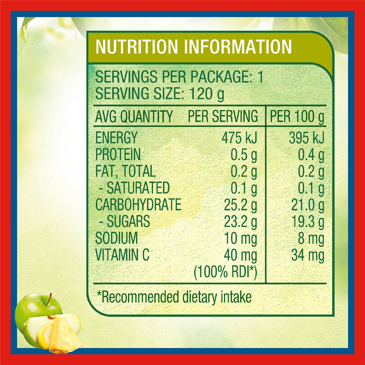 Golden Circle Blended Fruit Puree Tropical Smash Lunch Box Pouch 120g