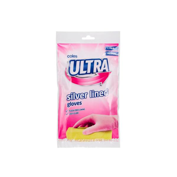 COLES ULTRA SILVERLINED RUBBER GLOVES:MEDIUM:.:1 PAIR