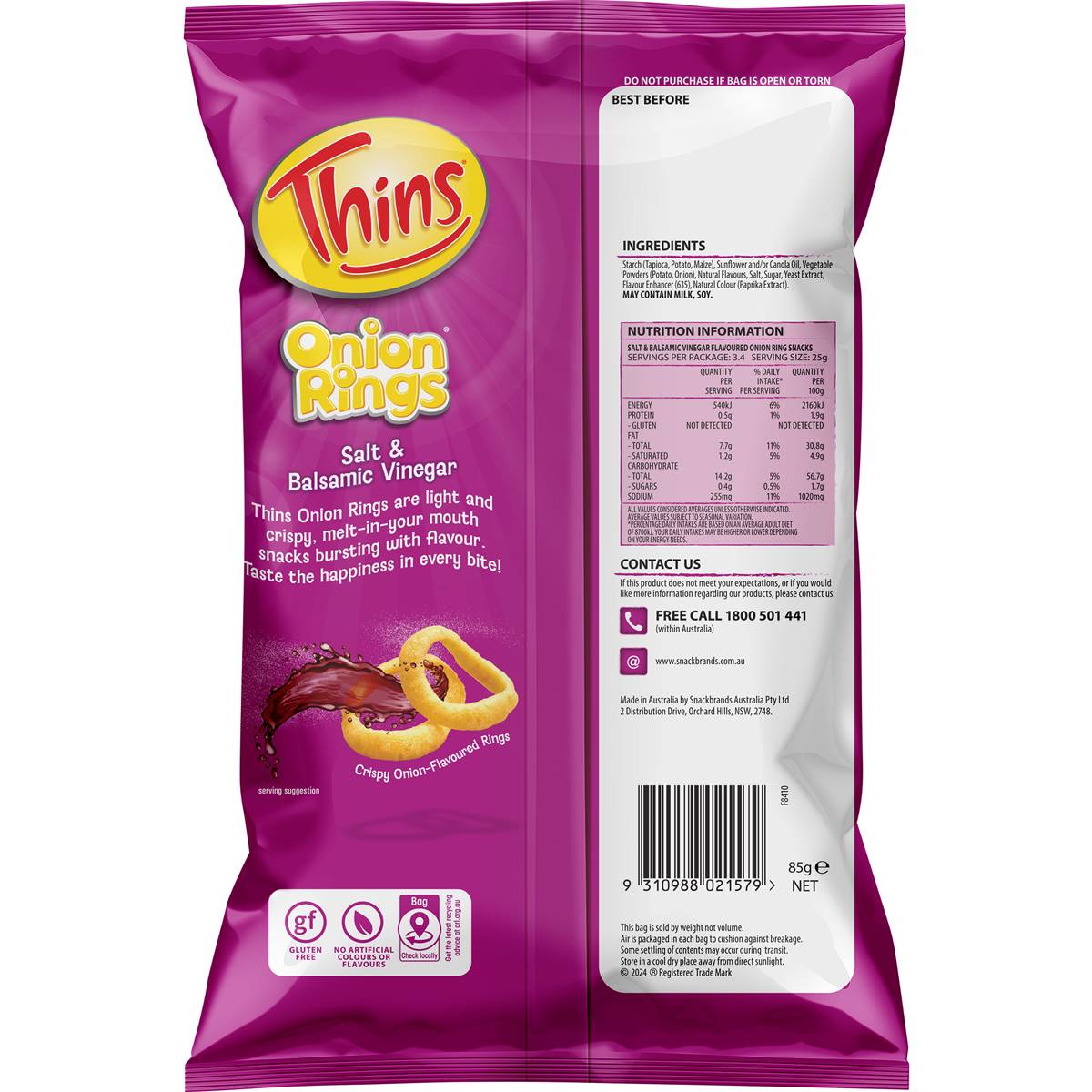 Thins Onion Rings Snacks Salt & Balsamic Vinegar 85g