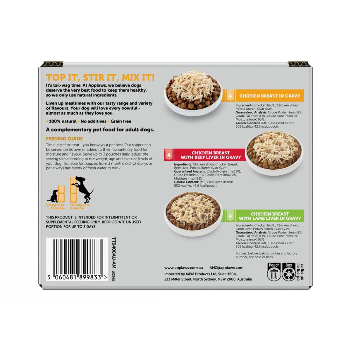 Applaws Taste Toppers Dog Food Pouch Chicken in Gravy 85g x 12 pack