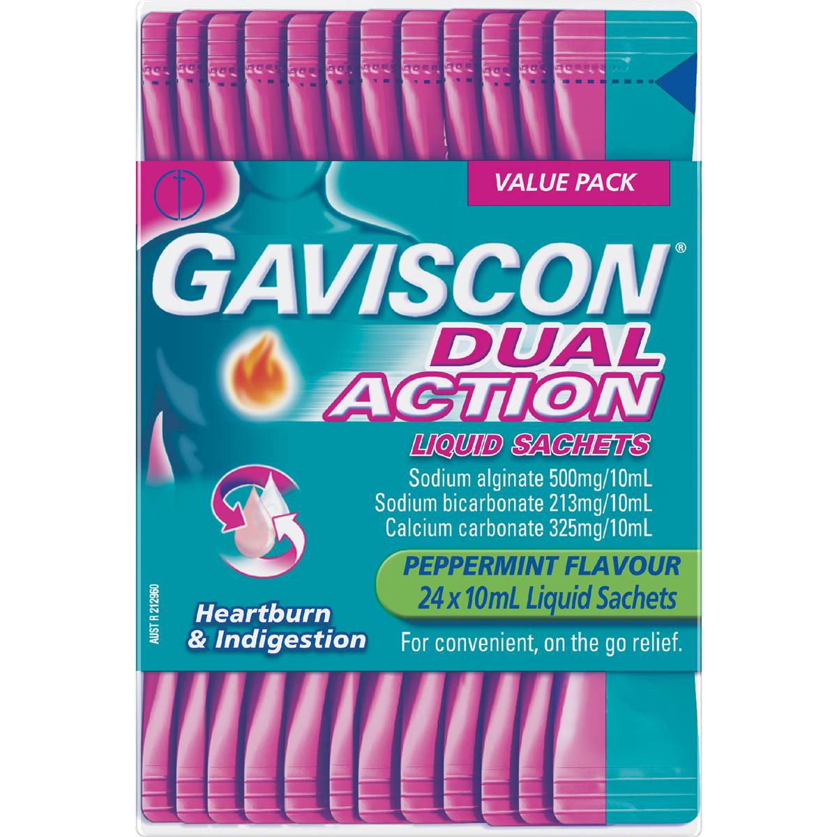 Gaviscon Dual Action Heartburn Relief Liquid Satchets Peppermint 24 pack