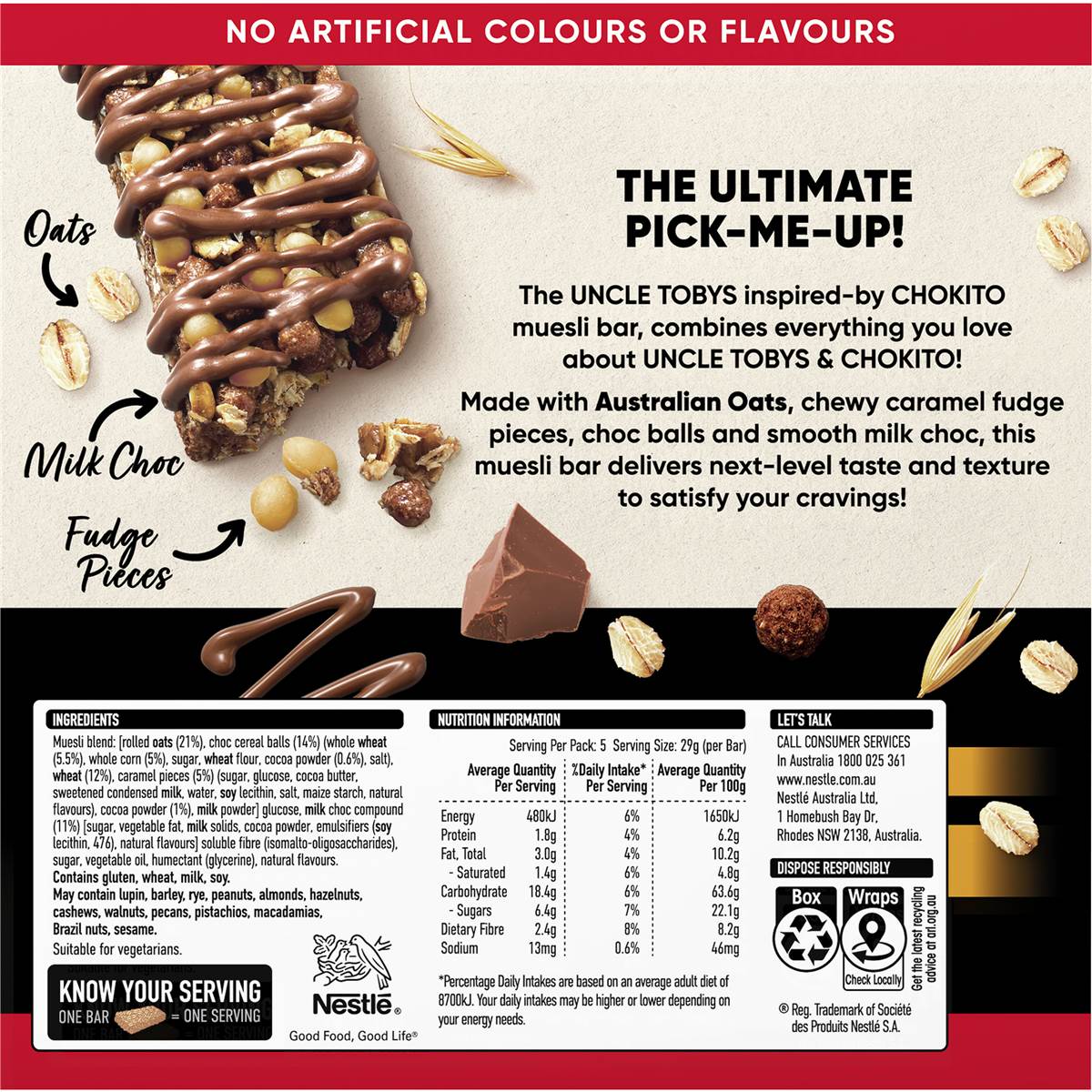 Uncle Tobys Muesli Bar Chokito 5 Pack 145g