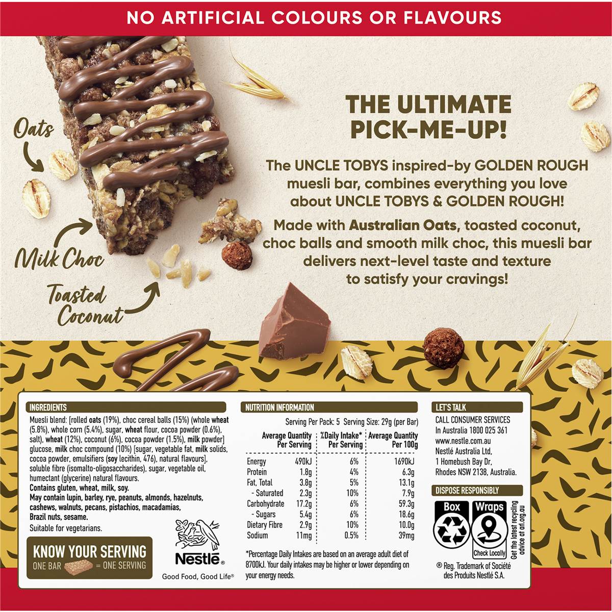 Uncle Tobys Muesli Bars Inspired By Golden Rough 5 Pack 145g