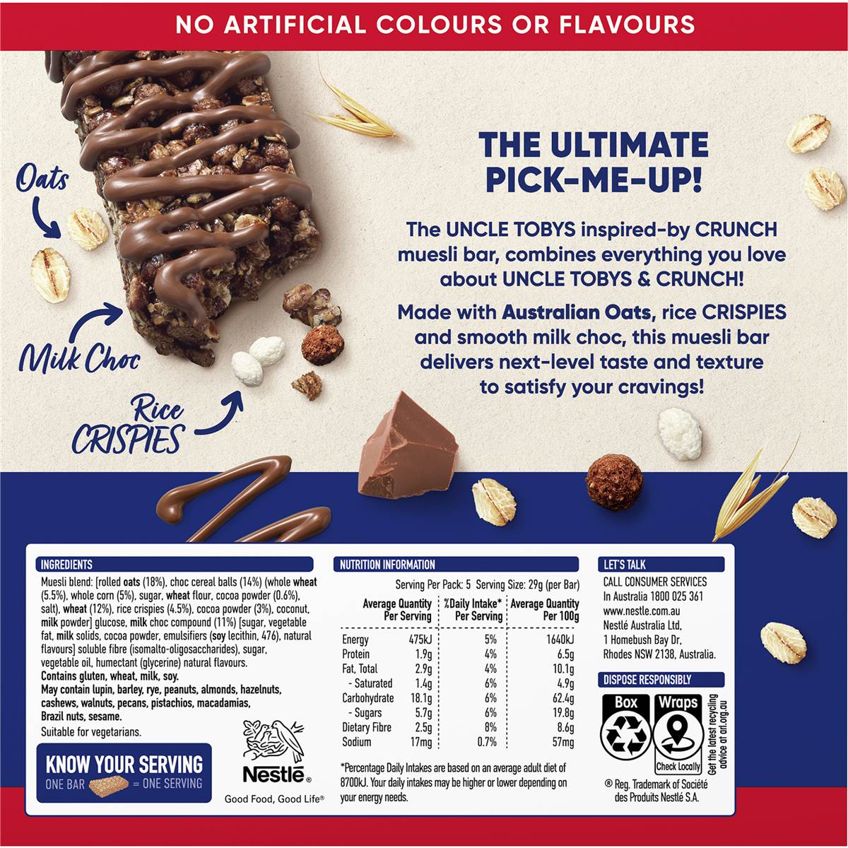 Uncle Tobys Muesli Bar Crunch 5 Pack 145g
