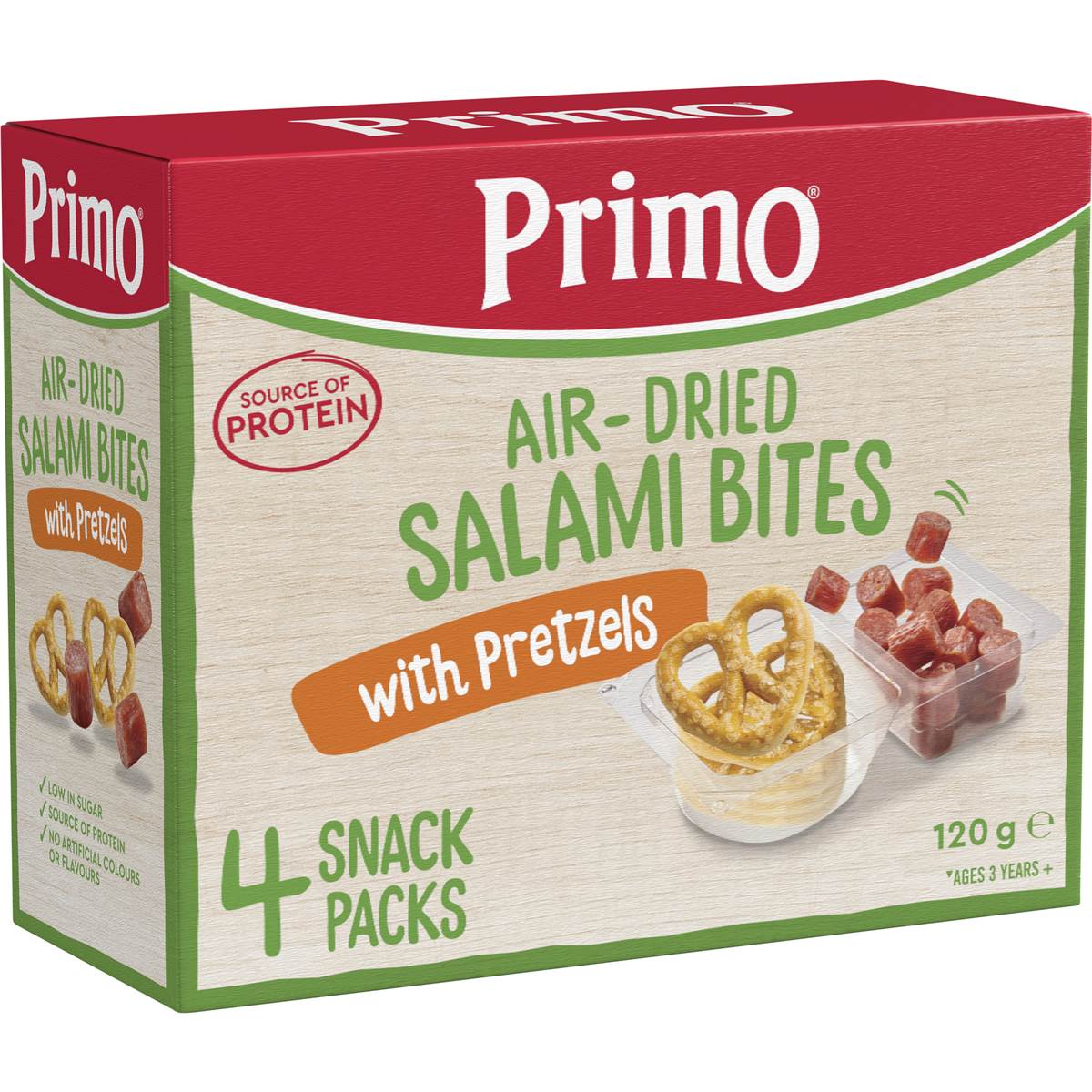 Primo Air Dried Salami Bites with Pretzels 4 Pack 120g