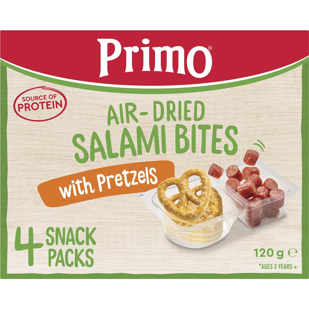Primo Air Dried Salami Bites with Pretzels 4 Pack 120g