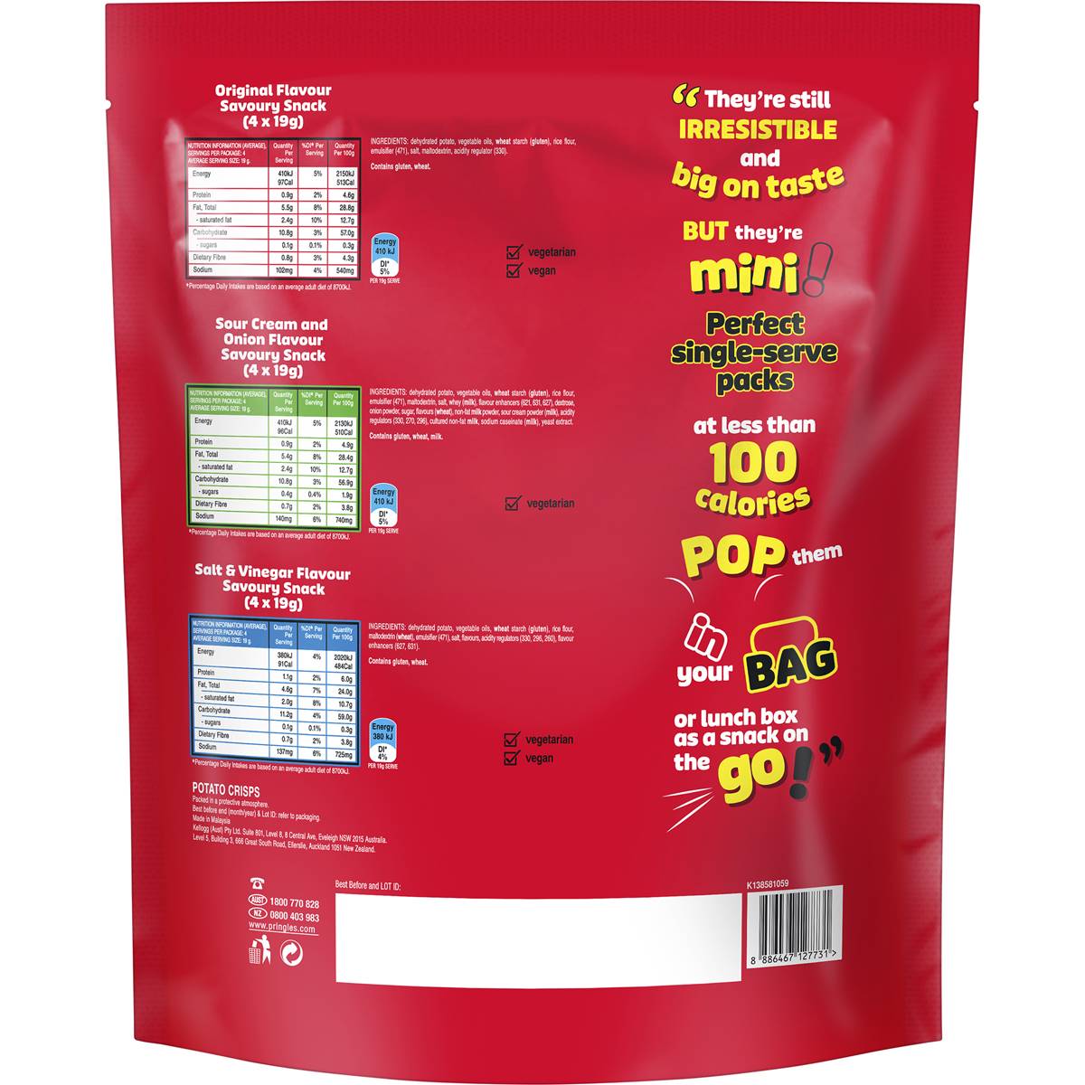 Pringles Minis Variety Mix Potato Chips 12 Pack 228g