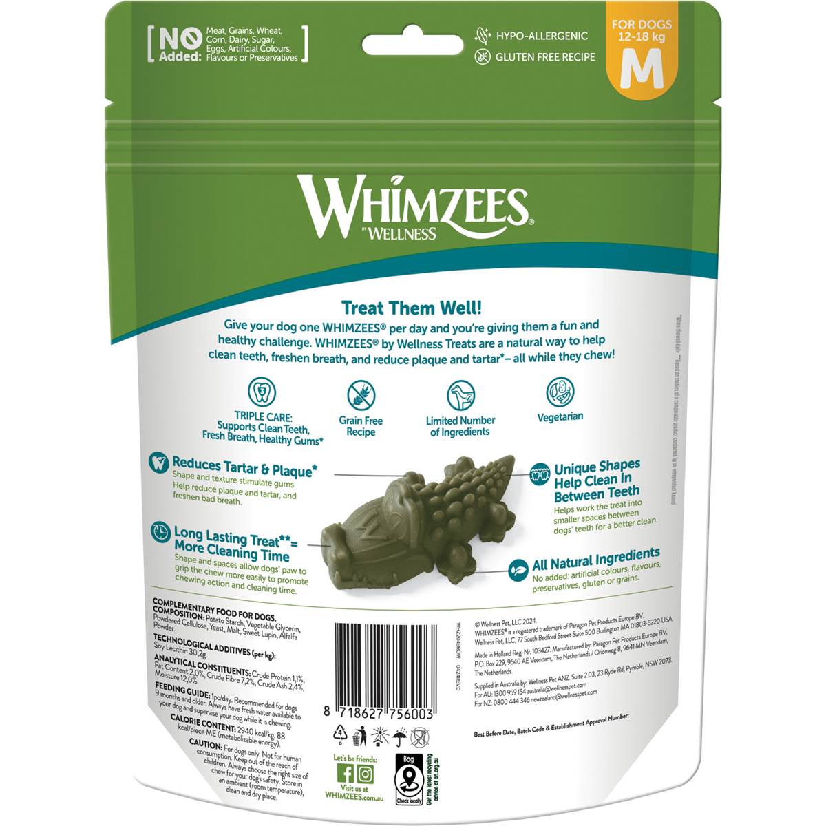 Whimzees Wellness Daily Dental Treats Medium 6 pack