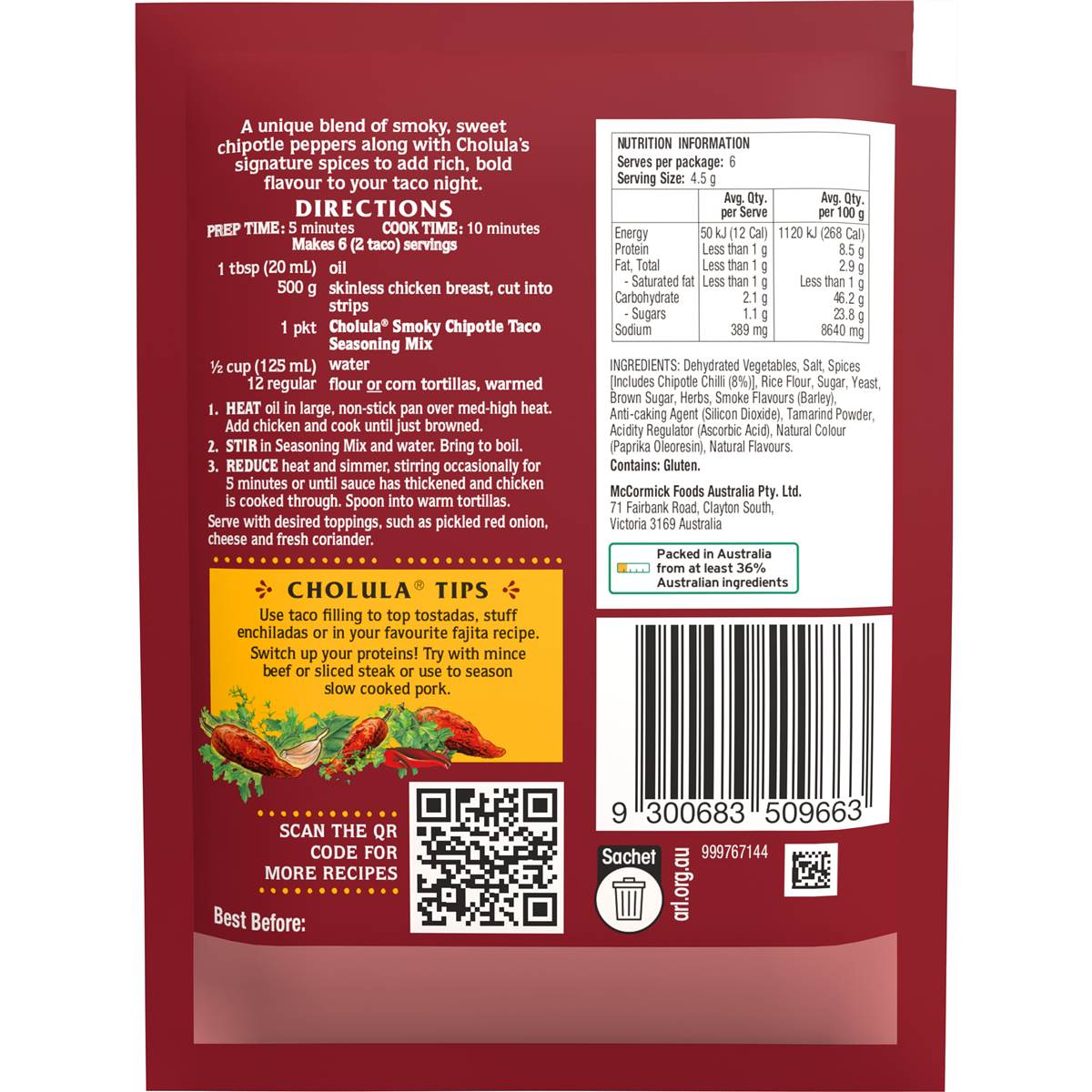 Cholula Smoky Chipotle Taco Seasoning Mix 28g