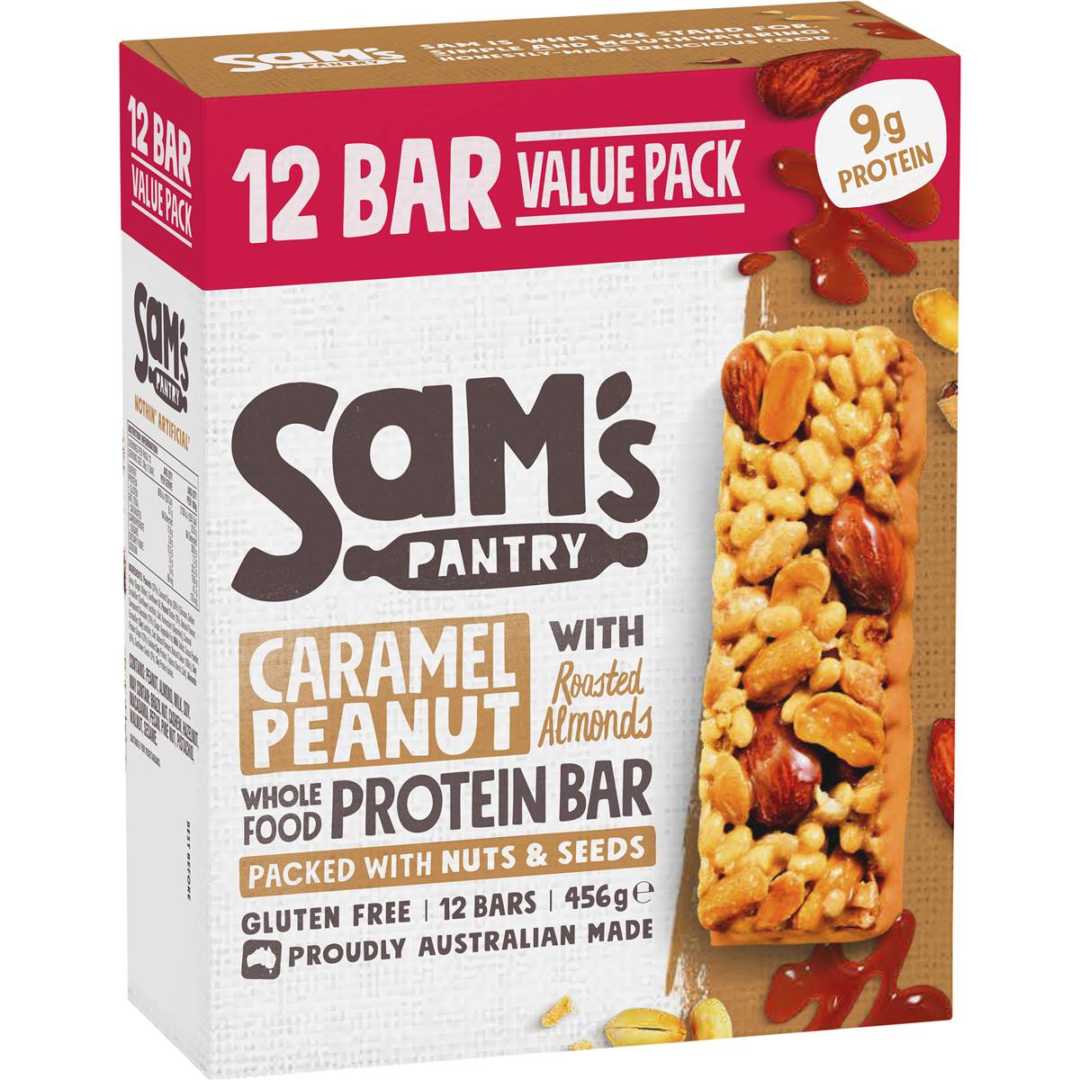 Sam's Pantry Protein Bar Caramel Peanut With Roasted Almonds 12 Pack 456g