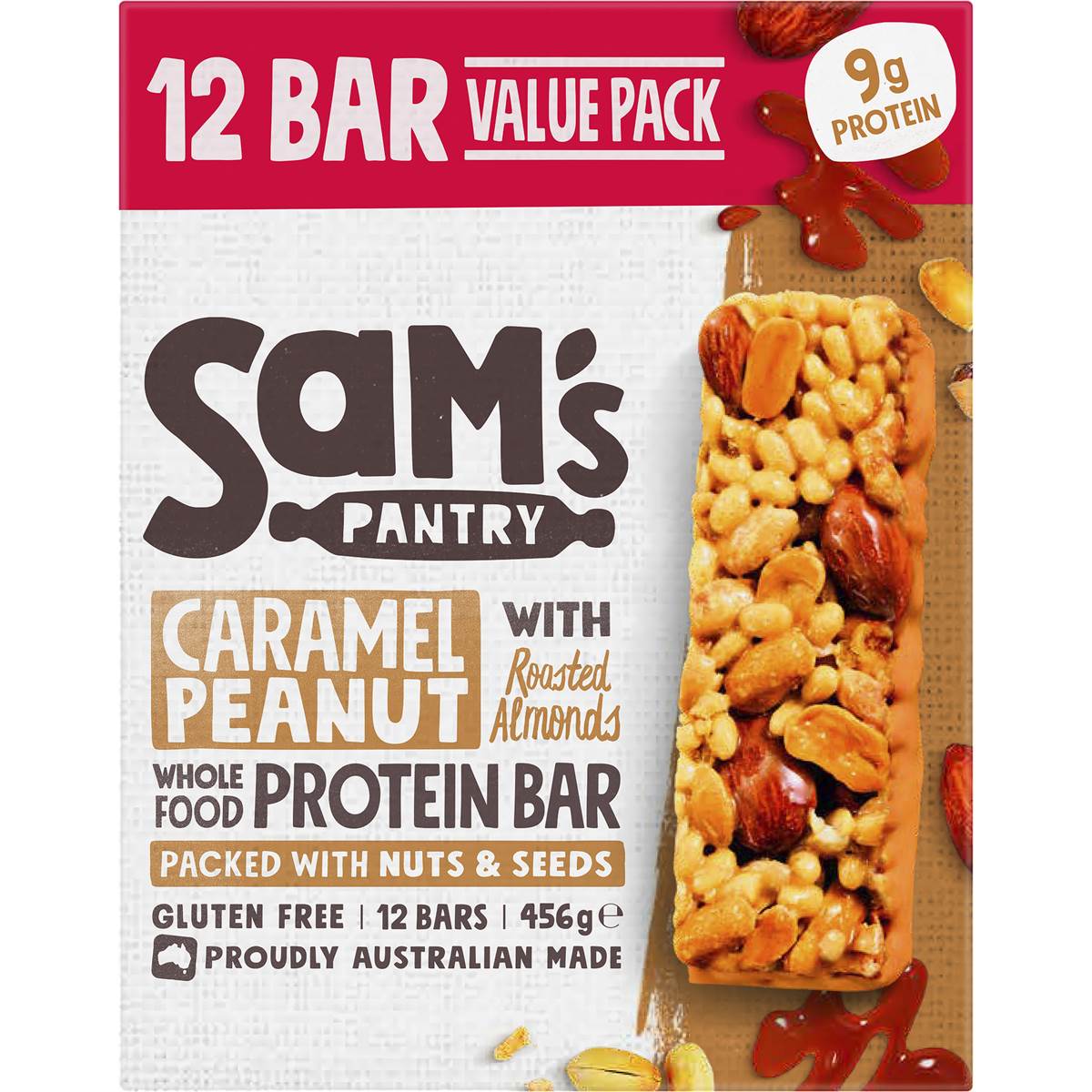 Sam's Pantry Protein Bar Caramel Peanut With Roasted Almonds 12 Pack 456g