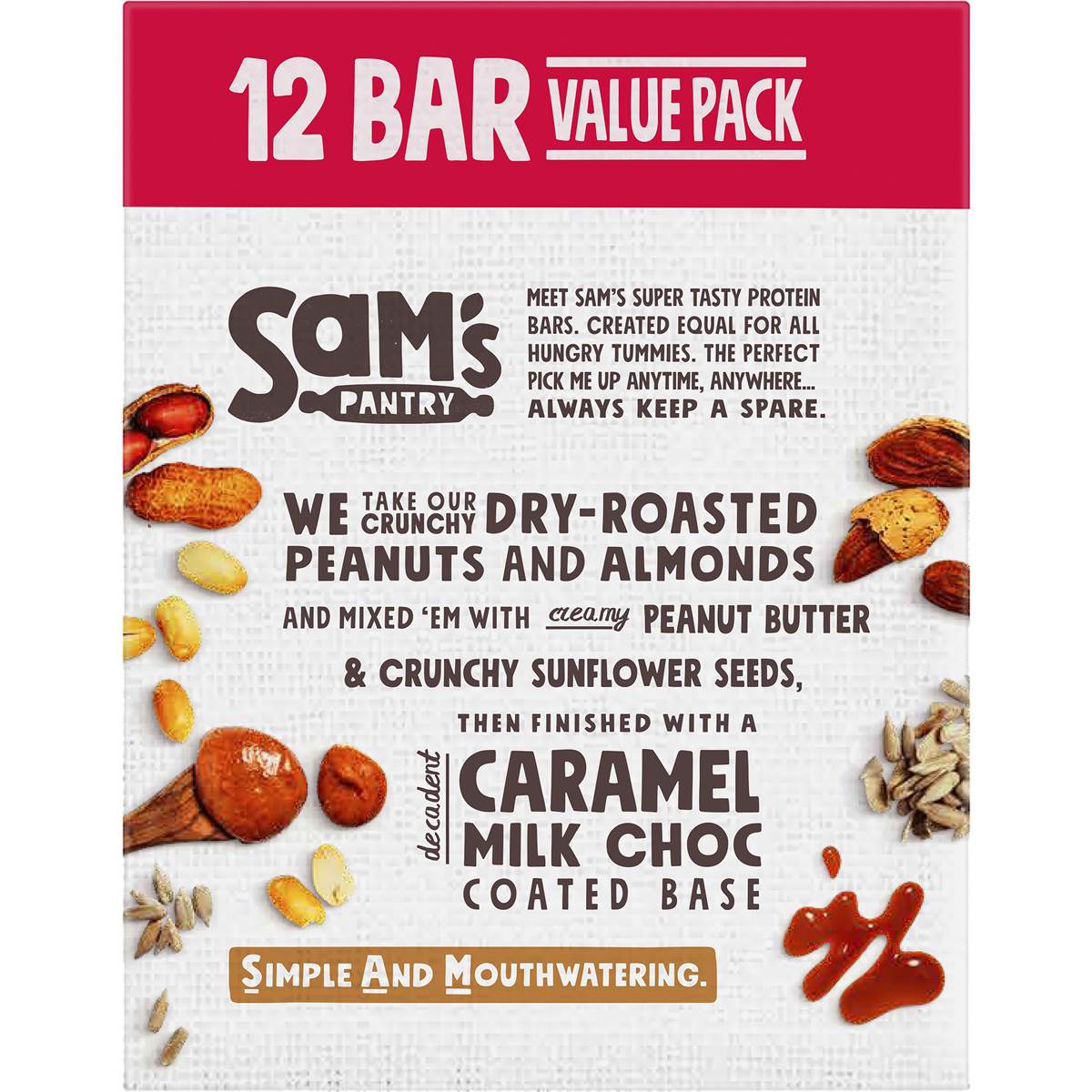 Sam's Pantry Protein Bar Caramel Peanut With Roasted Almonds 12 Pack 456g