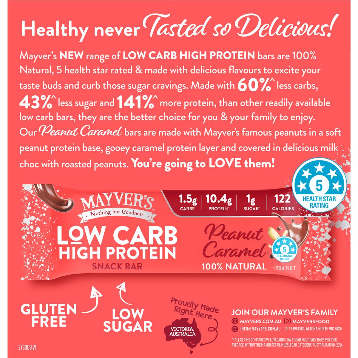 Mayver's Low Carb Peanut Caramel 4 Pack 128g