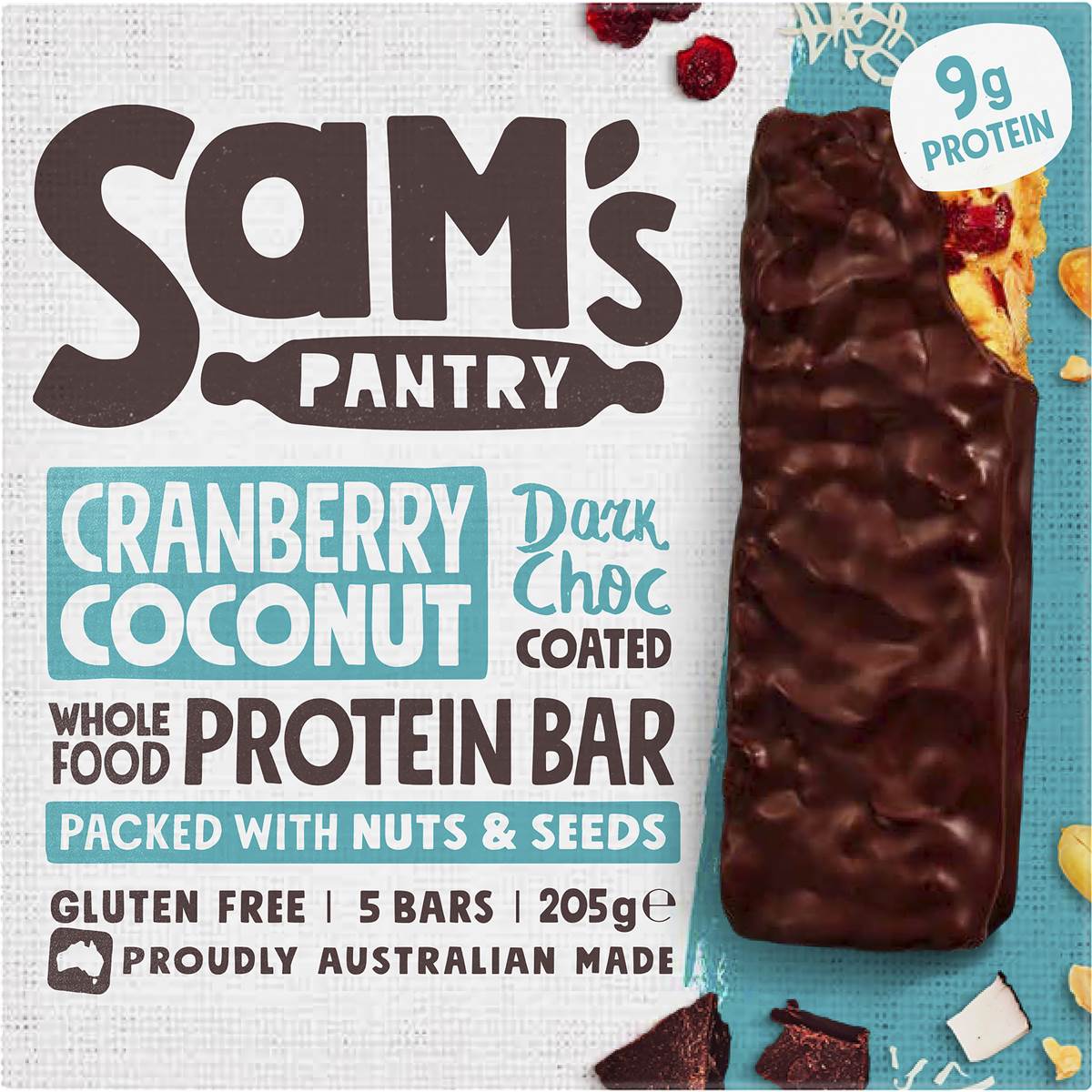 Sam's Pantry Protein Bar Dark Choc Coated Cranberry Coconut 5 Pack 205g