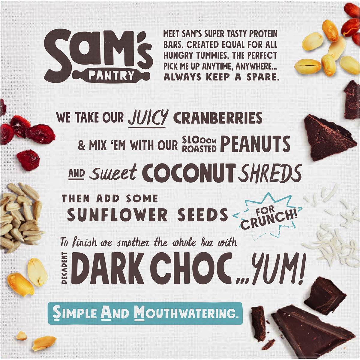 Sam's Pantry Protein Bar Dark Choc Coated Cranberry Coconut 5 Pack 205g