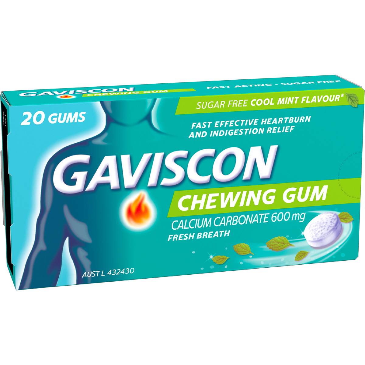 Gaviscon Heartburn & Indigestion Chewing Gum Cool Mint 20 pack