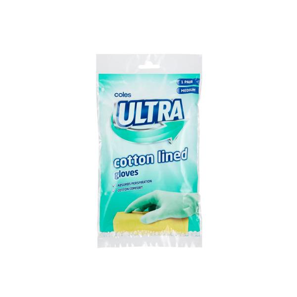 COLES ULTRA COTTON LINED RUBBER GLOVES:MEDIUM:.:1 PAIR