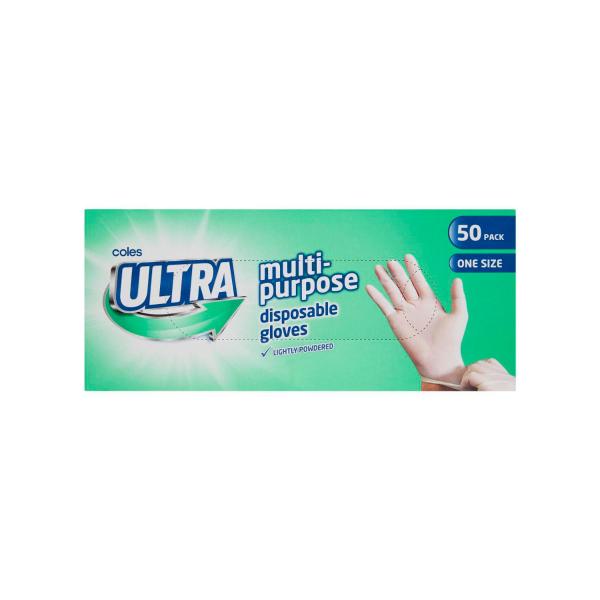 COLES ULTRA DISPOSABLE LATEX GLOVES 50 PACK