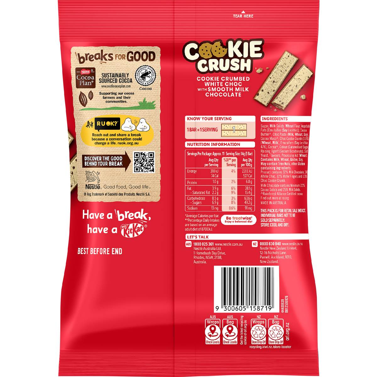 KitKat Cookie Crush Mini Chocolate Bars 11 Pack 154g
