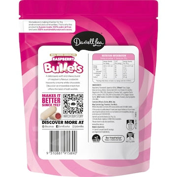 Darrell Lea Raspberry Bullets White Chocolate 150g