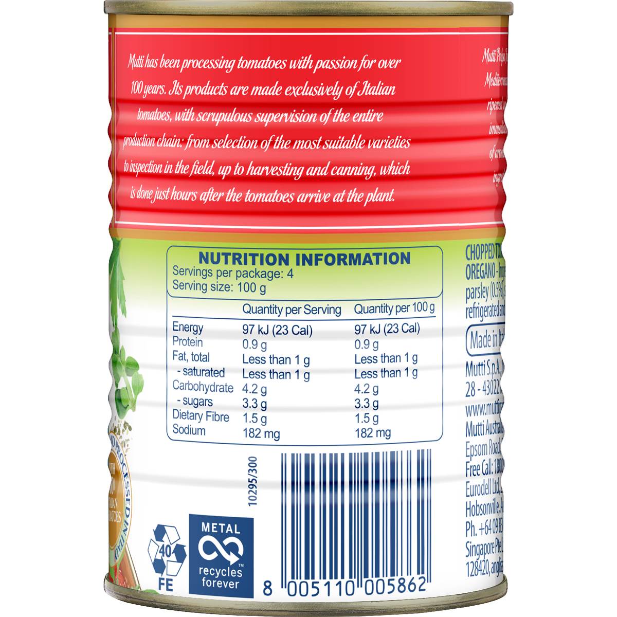 Mutti Polpa Finely Chopped Tomatoes Sicilian Oregano 400g