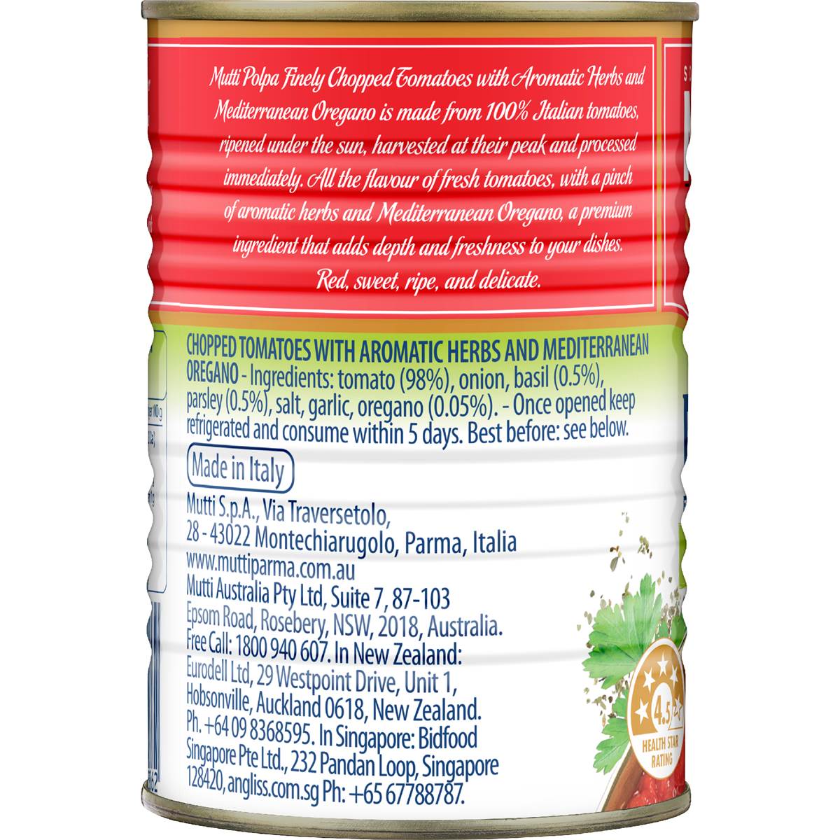 Mutti Polpa Finely Chopped Tomatoes Sicilian Oregano 400g