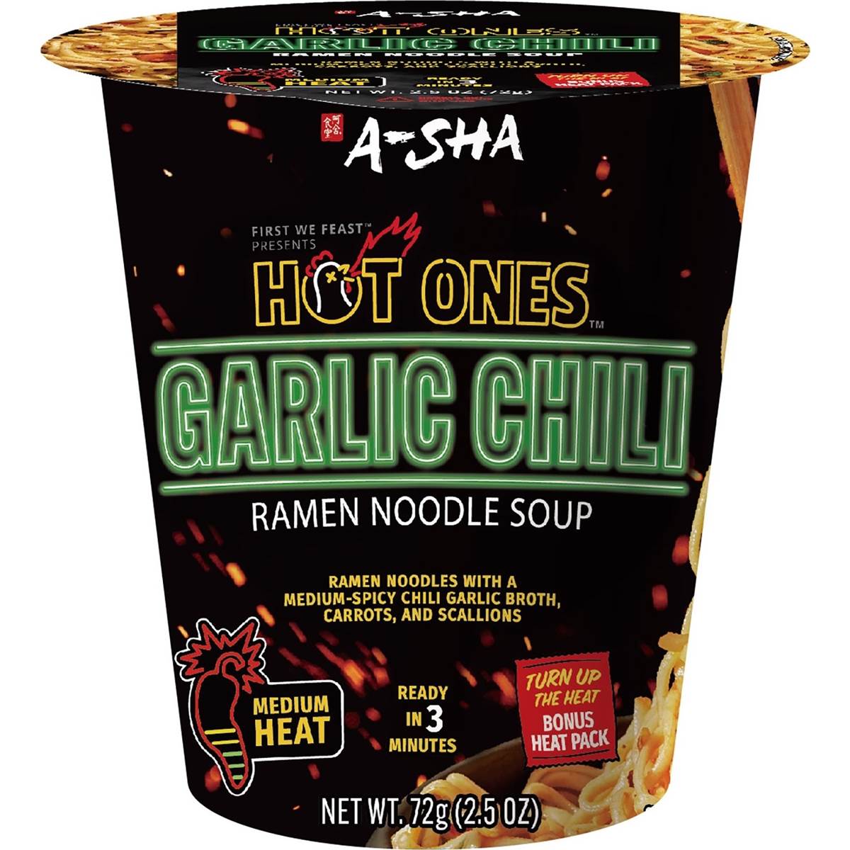 A-Sha Hot Ones Garlic Chilli Ramen Noodle Soup 72g