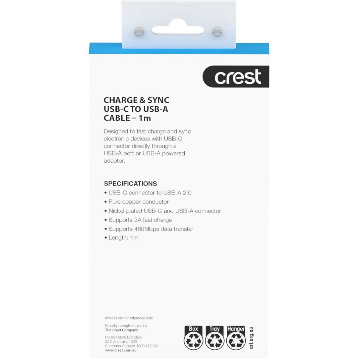 Crest USB A to USB C Cable 1m Rainbow each