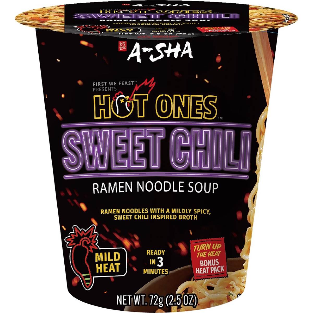 A-Sha Hot Ones Ramen Noodle Soup Sweet Chilli 72g