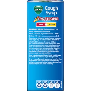 Vicks Dry & Chesty Cough Syrup Xtra Strong Blocked Nose Relief 200mL