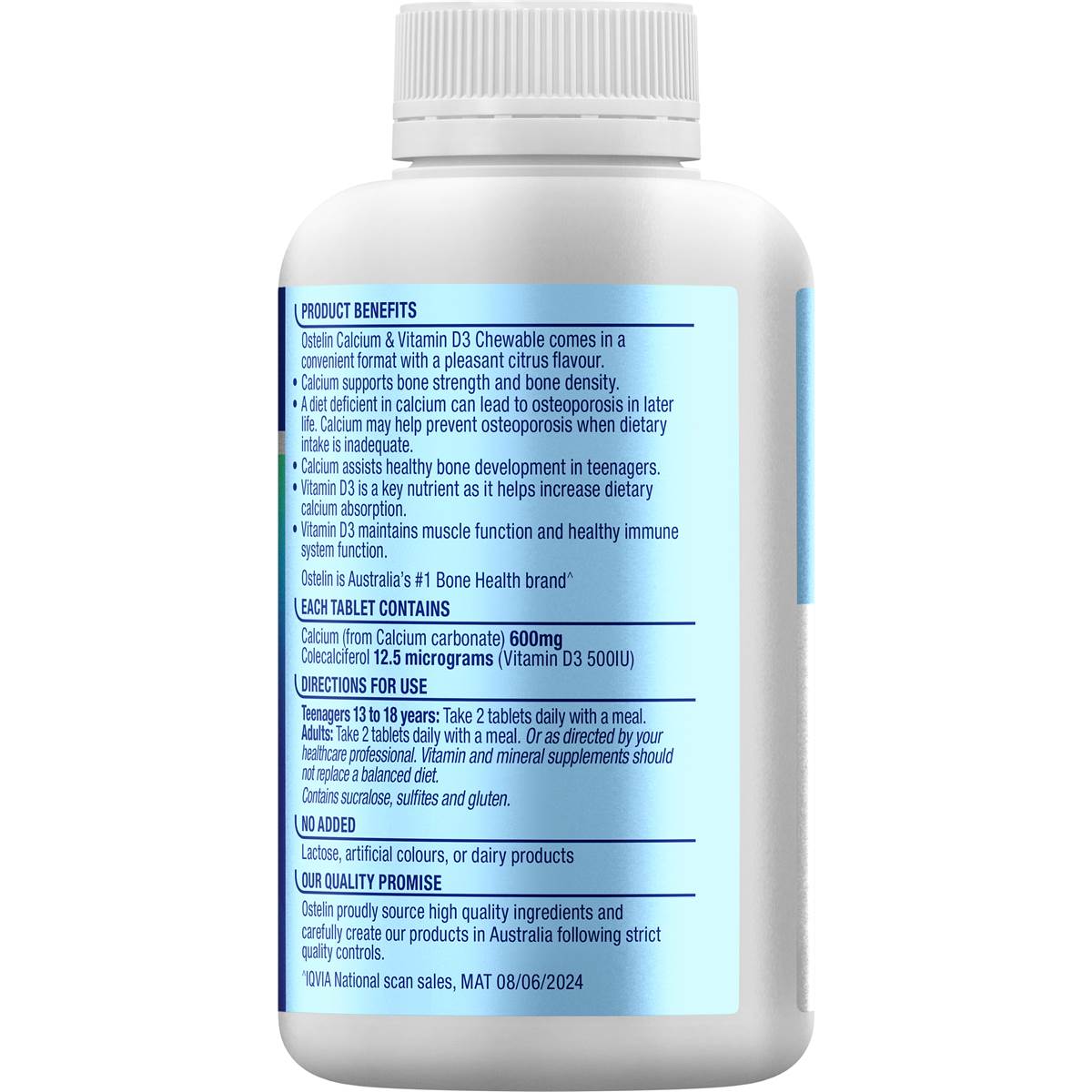 Ostelin Calcium & Vitamin D3 Chewable Citrus Flavour Tablets 120 pack