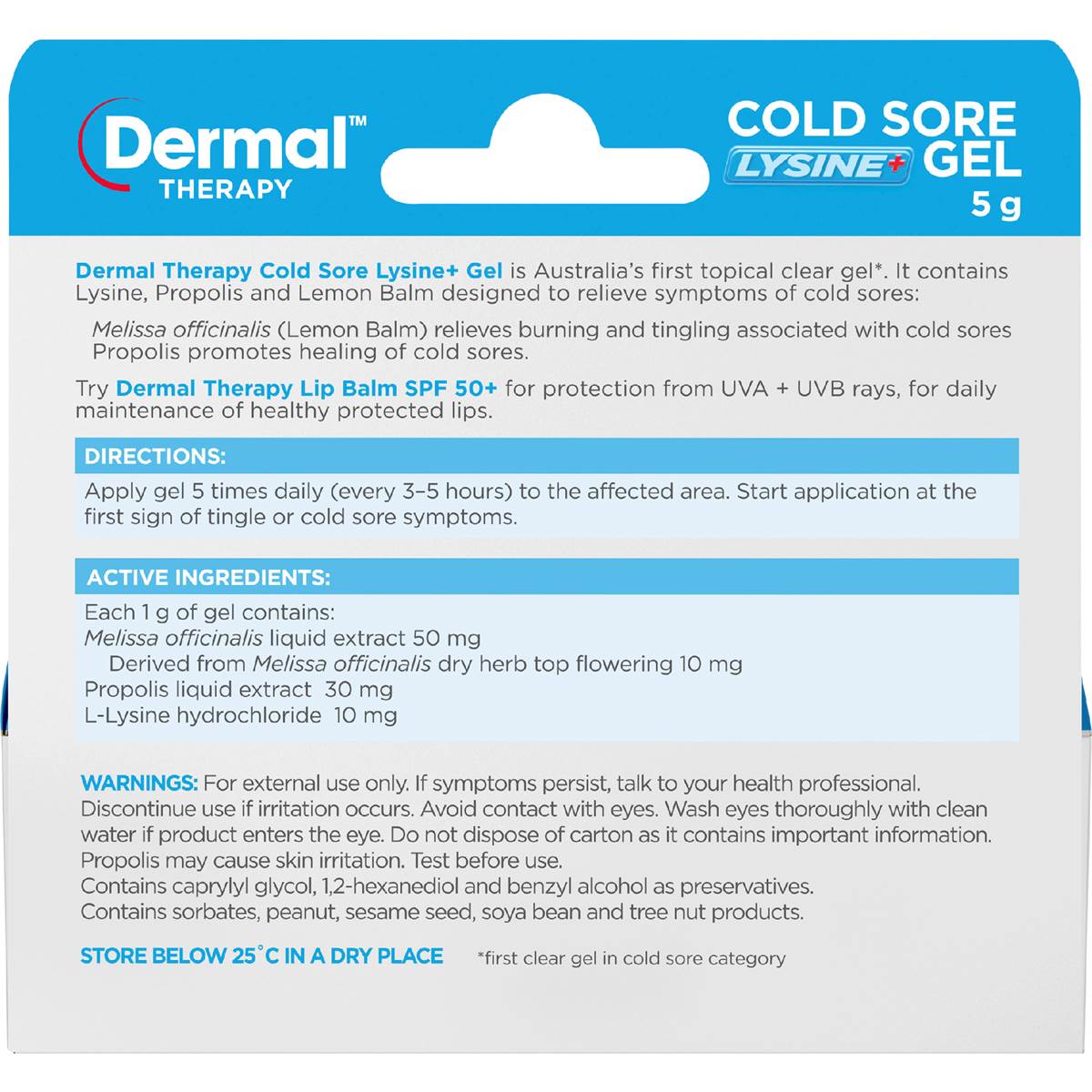 Dermal Therapy Cold Sore Lysine Gel 5g