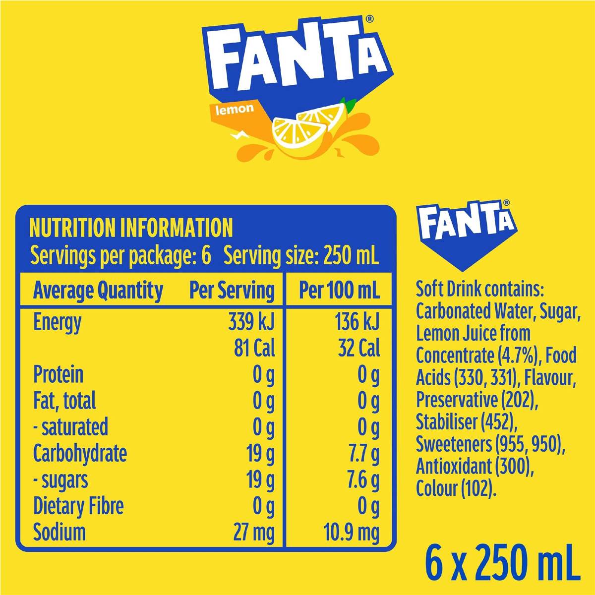 Fanta Mini Cans Lemon 6 x 250mL