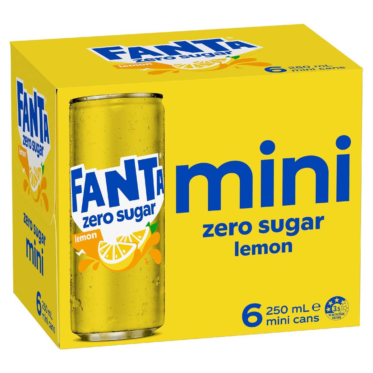 Fanta Mini Cans Lemon Zero Sugar 6 x 250mL