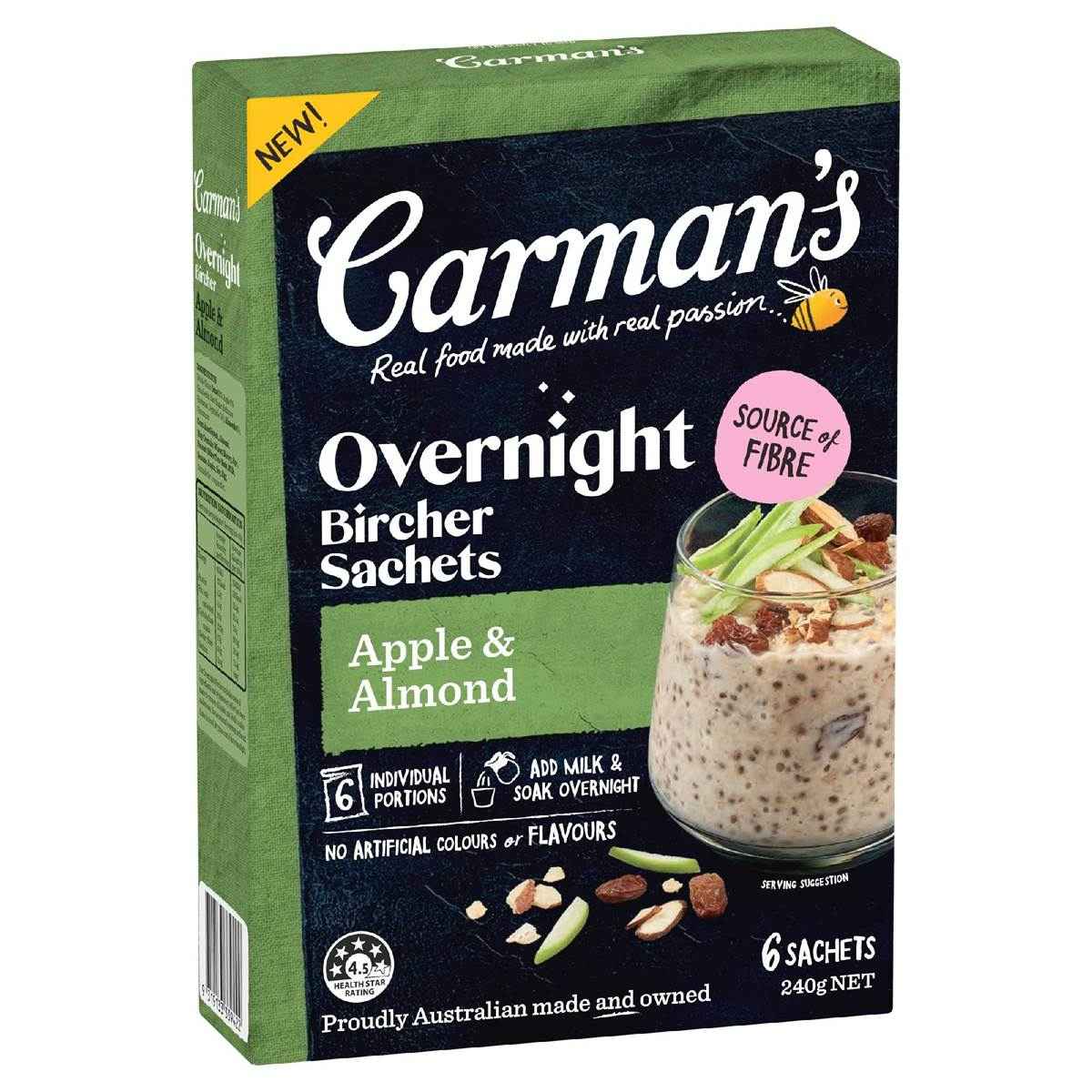 Carman's Overnight Bircher Sachets Apple & Almond 6 pack