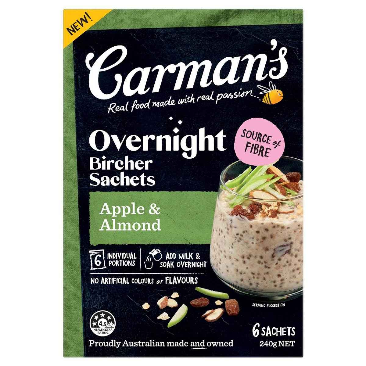 Carman's Overnight Bircher Sachets Apple & Almond 6 pack