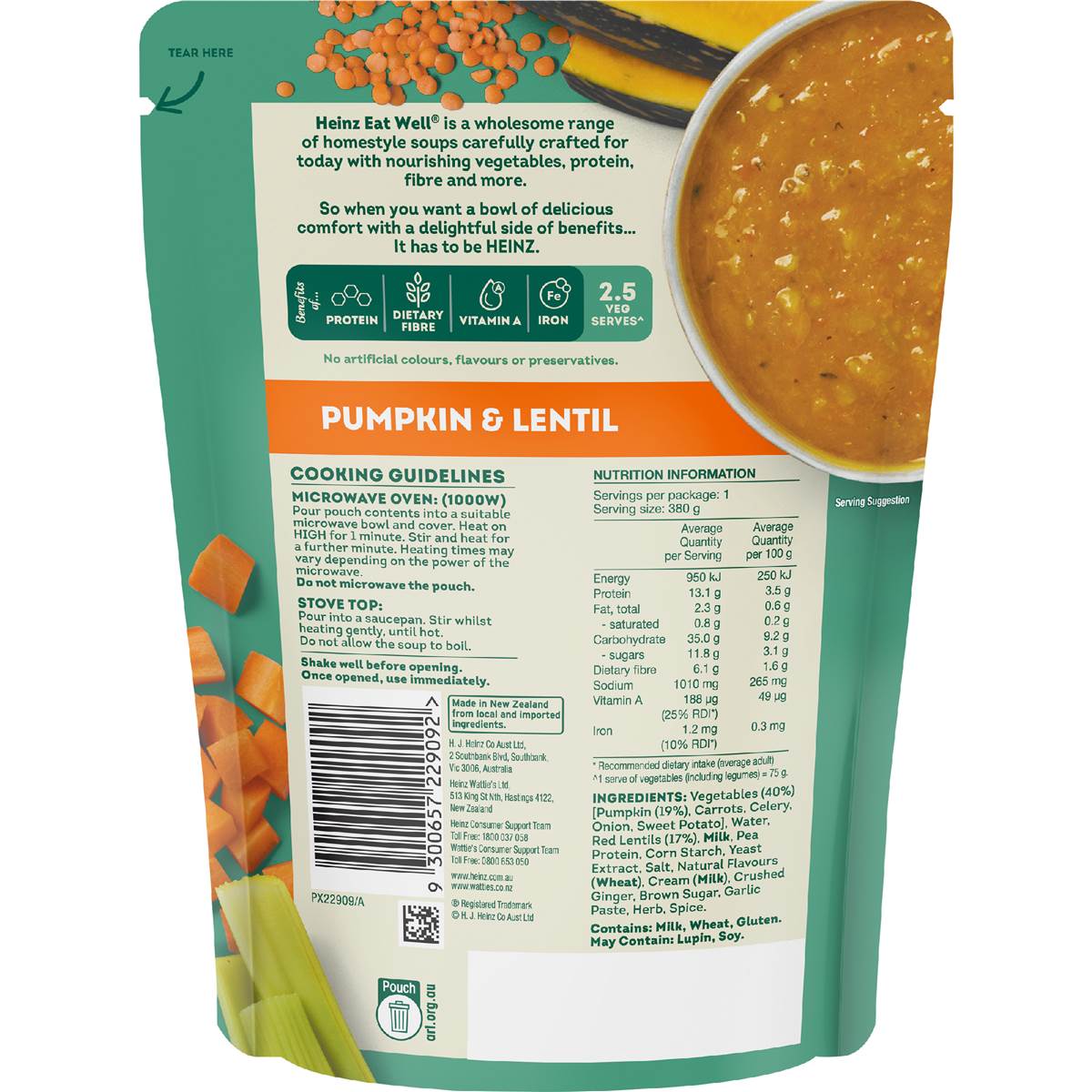 Heinz Eat Well Soup Pouch Pumpkin & Lentil 380g