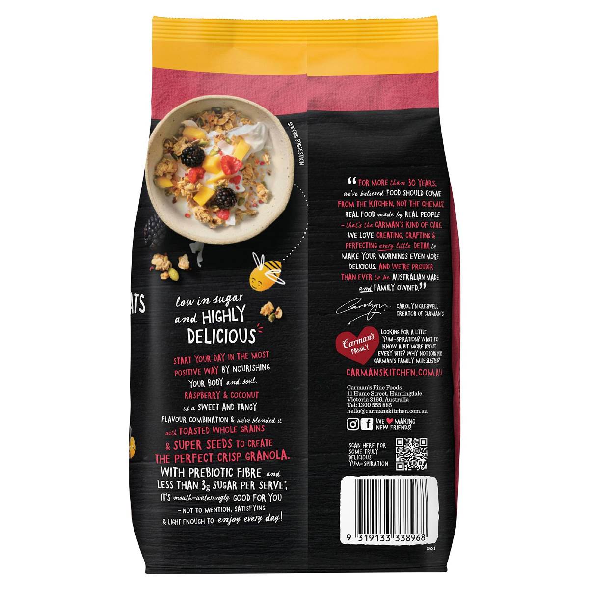 Carman's Low Sugar Granola Raspberry & Coconut 800g