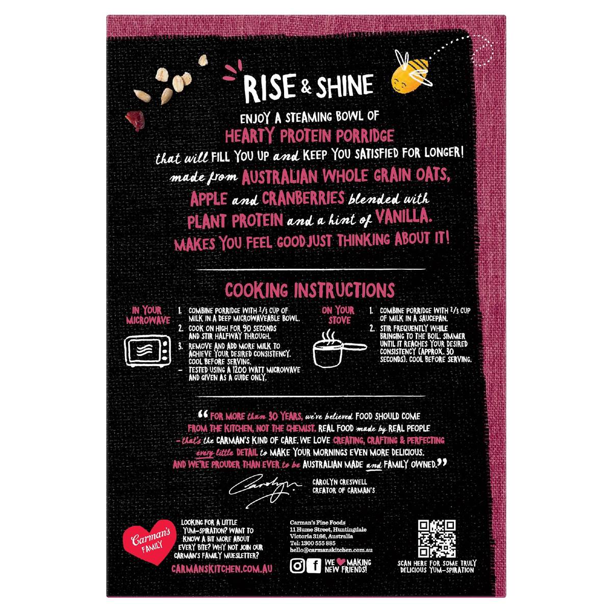 Carman's Protein Porridge Sachets Apple & Cranberry 6 pack