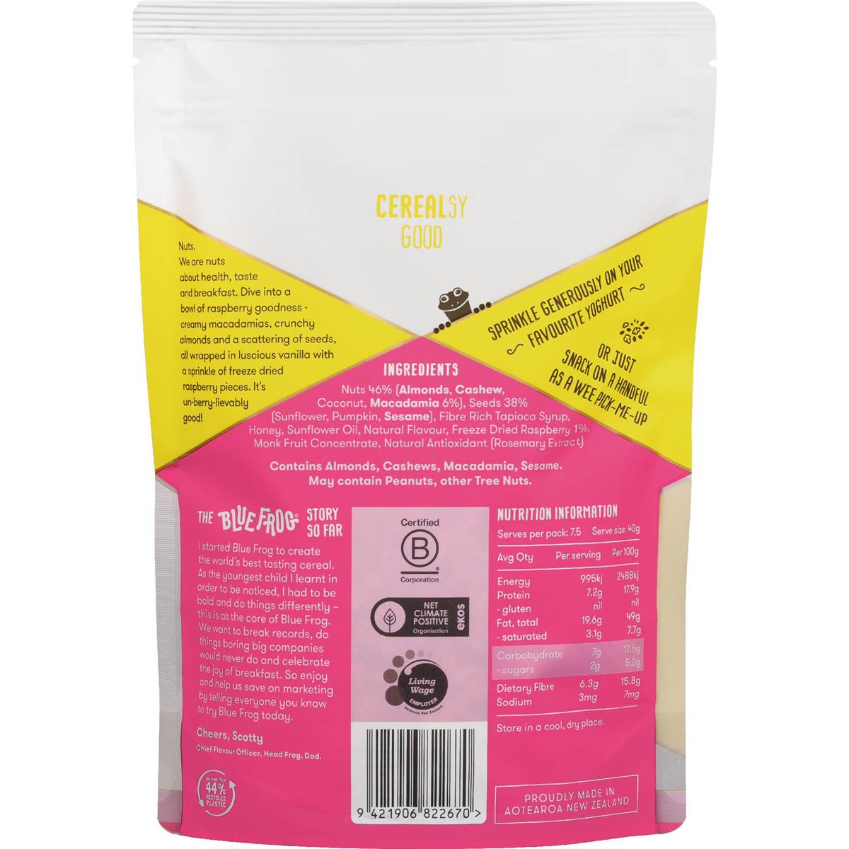 Blue Frog Keto Raspberry Macadamia & Vanilla Muesli 300g