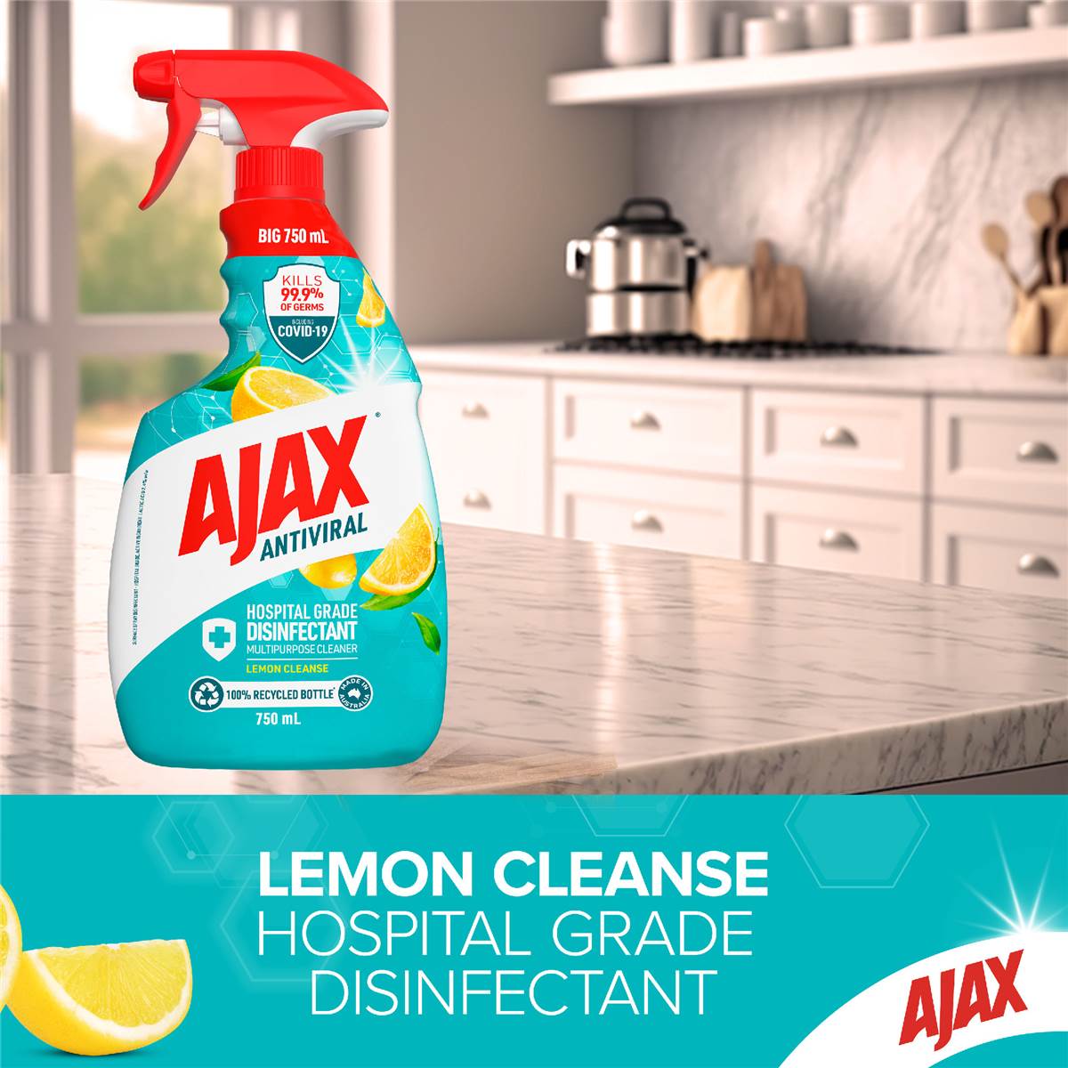 Ajax Antiviral Disinfectant Spray Lemon Cleanse 750mL
