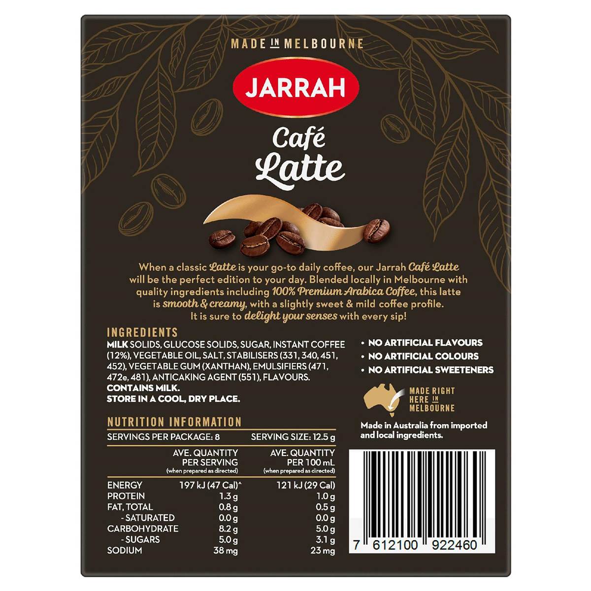 Jarrah Cafe Latte Sachets 8 pack