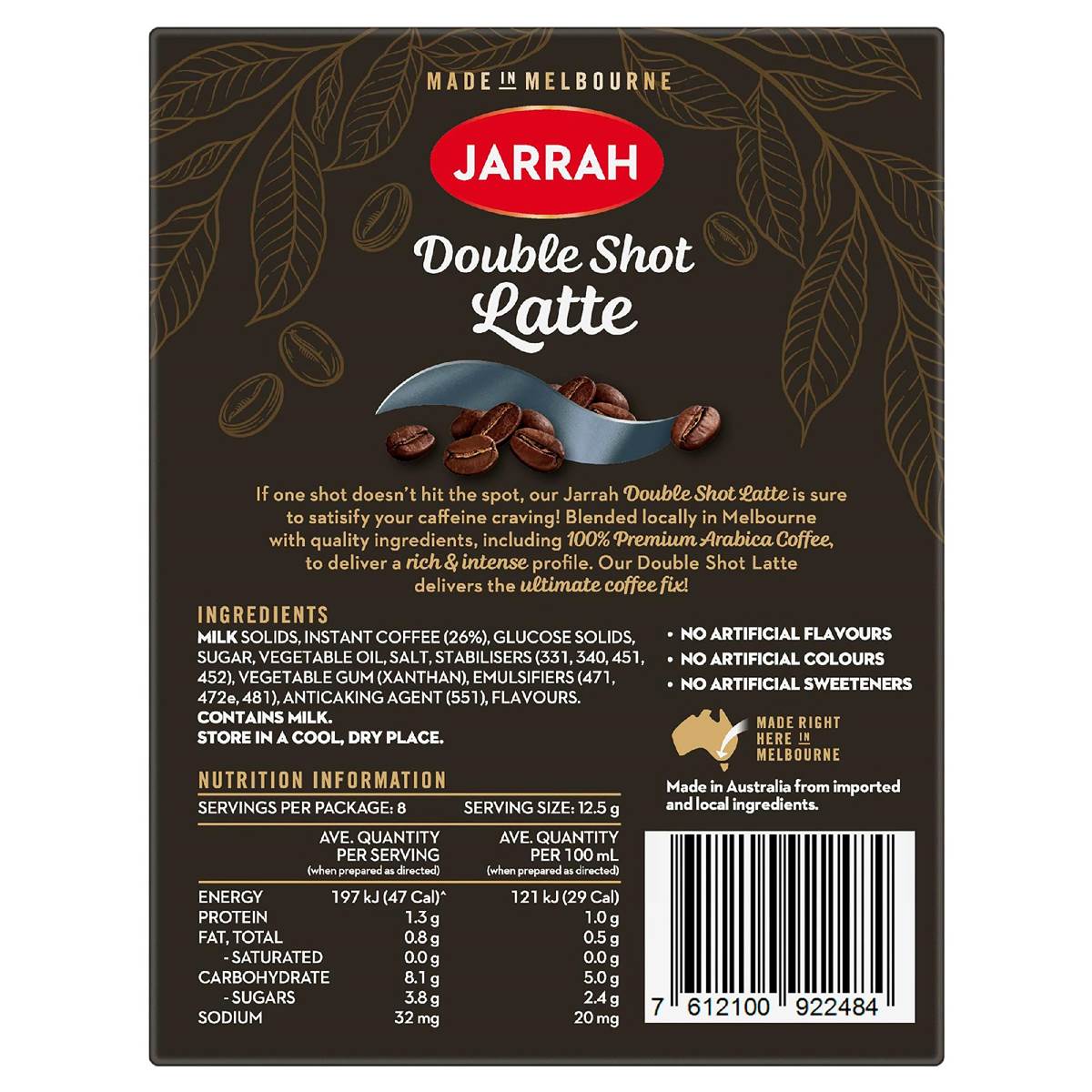Jarrah Double Shot Latte Sachets 8 pack