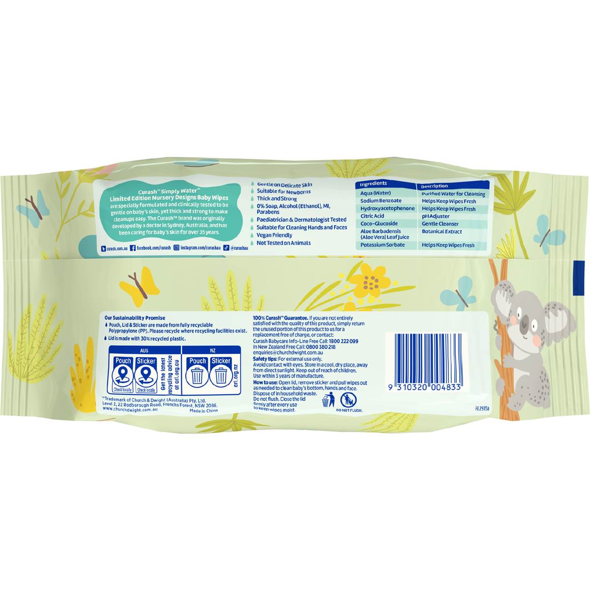 Curash Simply Water Baby Wipes Nursery Designs 80 pack