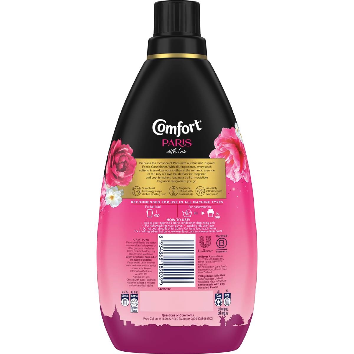 Comfort Paris Fabric Softener Rose Freesia & White Musk 800mL