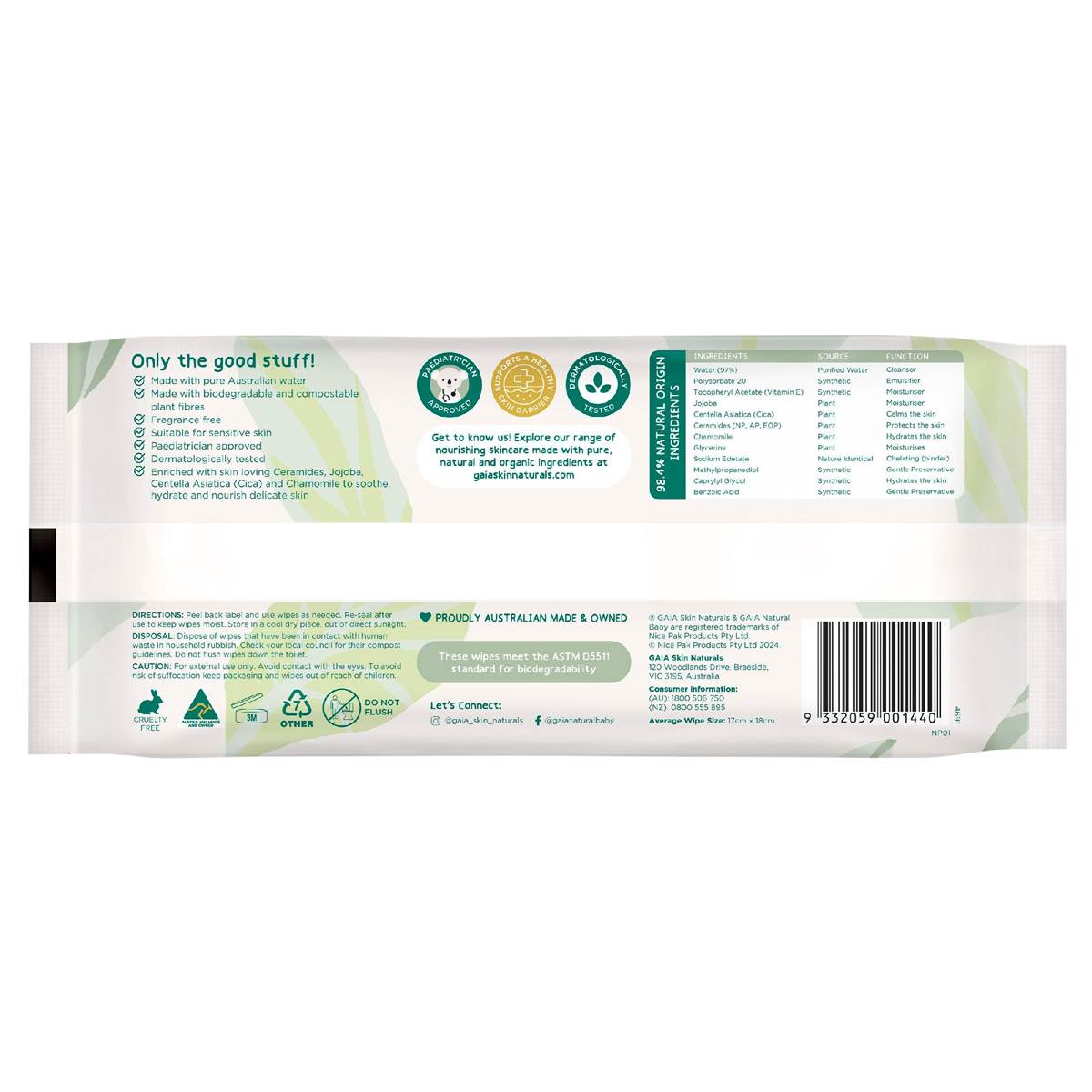 Gaia Biodegradable Baby Wipes 70 pack