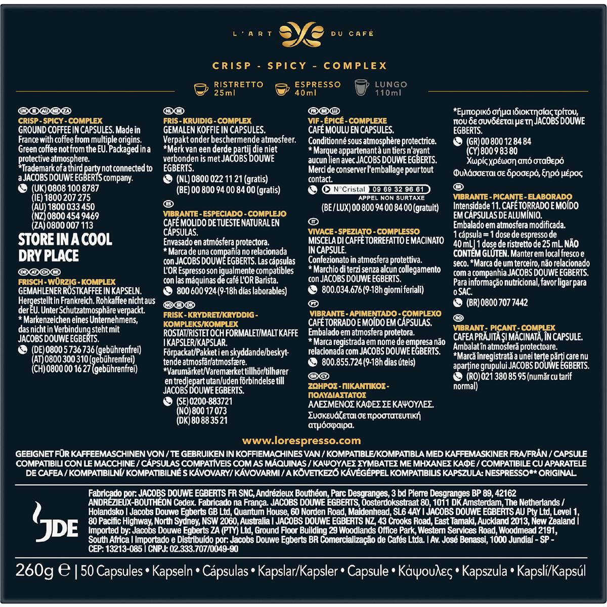 L'Or Espresso Ristretto Intensity 11 Coffee Pods 50 pack