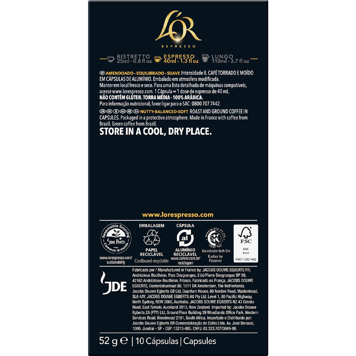 L'OR Espresso Brazil Coffee Pods 10 pack